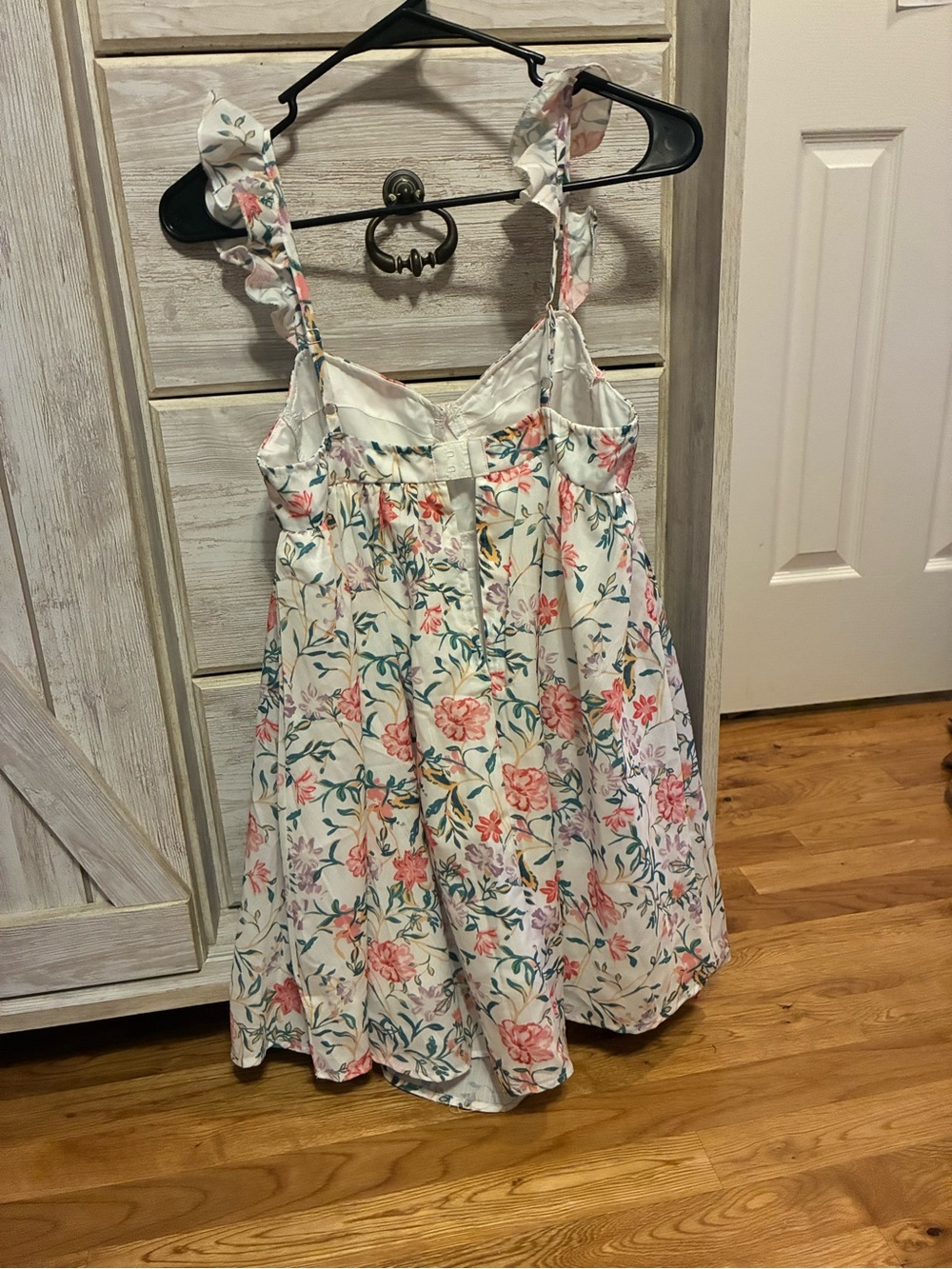 SHEIN White Floral Mini Dress with Pink & Green Print